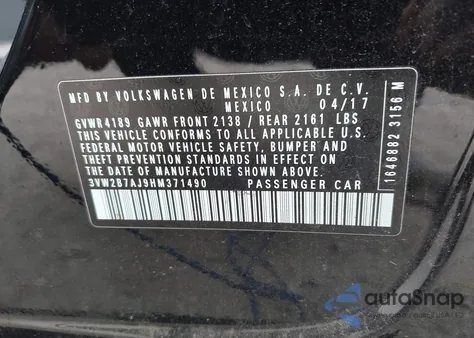 2017 Volkswagen Jetta 1.4T S from USA, damaged, VIN 3VW2B7AJ9HM371490